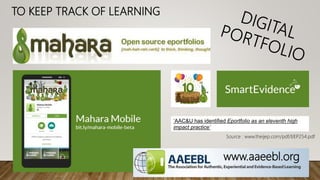TO KEEP TRACK OF LEARNING
www.aaeebl.org
‘AAC&U has identified Eportfolio as an eleventh high
impact practice’by AAC & U
Source : www.theijep.com/pdf/IJEP254.pdf
 