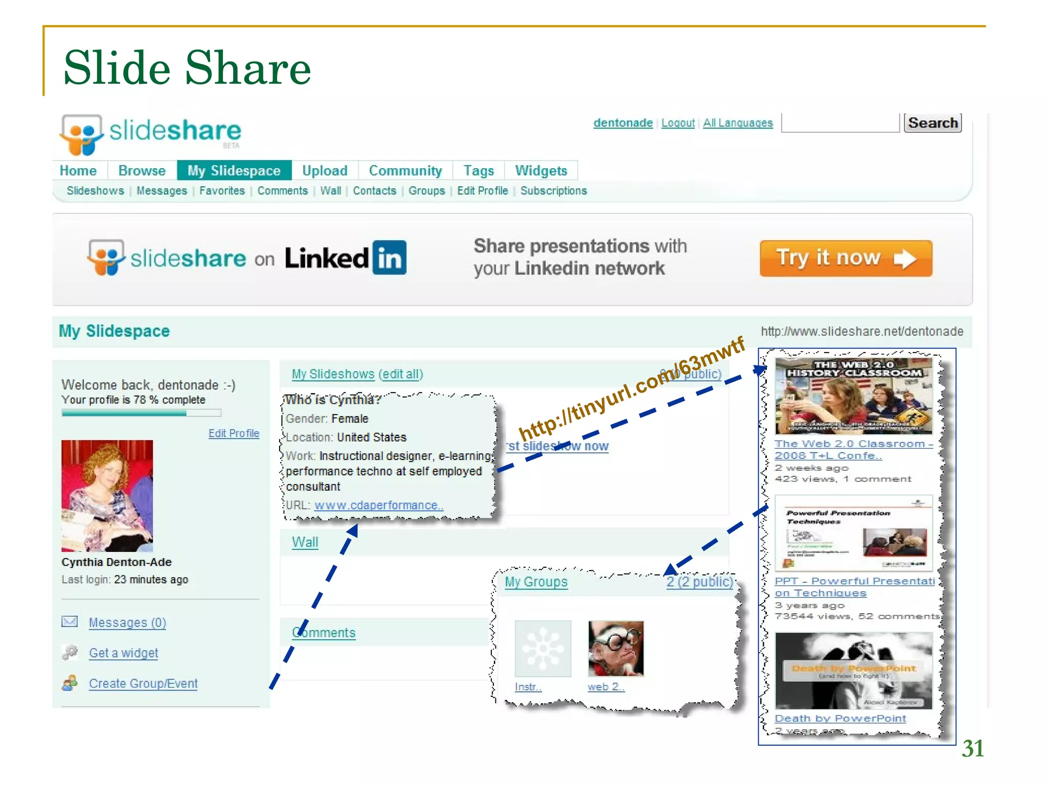 Slide Share  http://tinyurl.com/63mwtf   