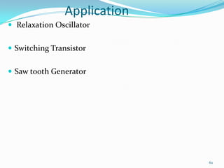 Application
 Relaxation Oscillator
 Switching Transistor
 Saw tooth Generator

62

 