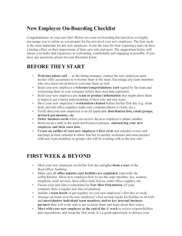 employee check list