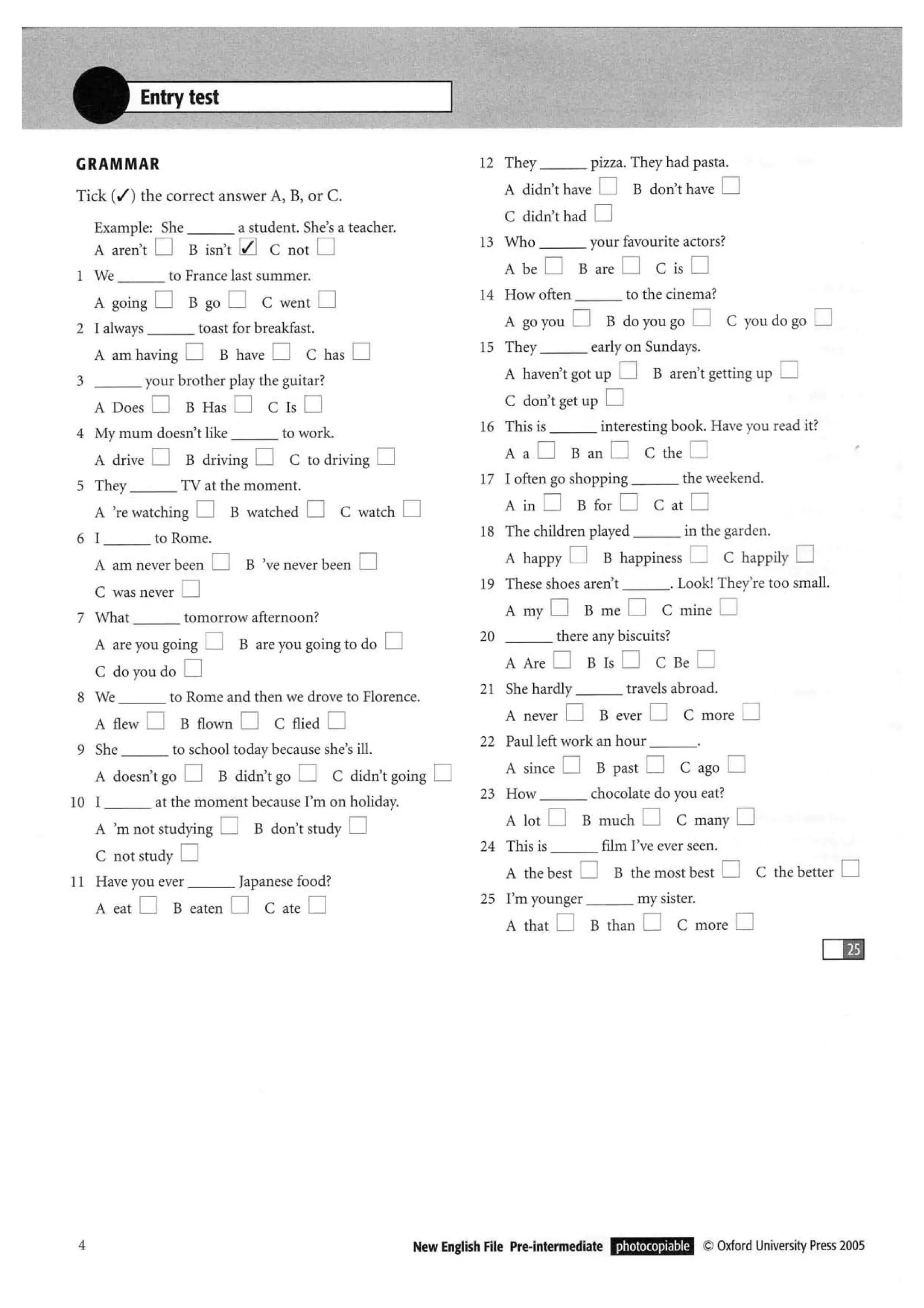 New english file_preintermediate_test_booklet