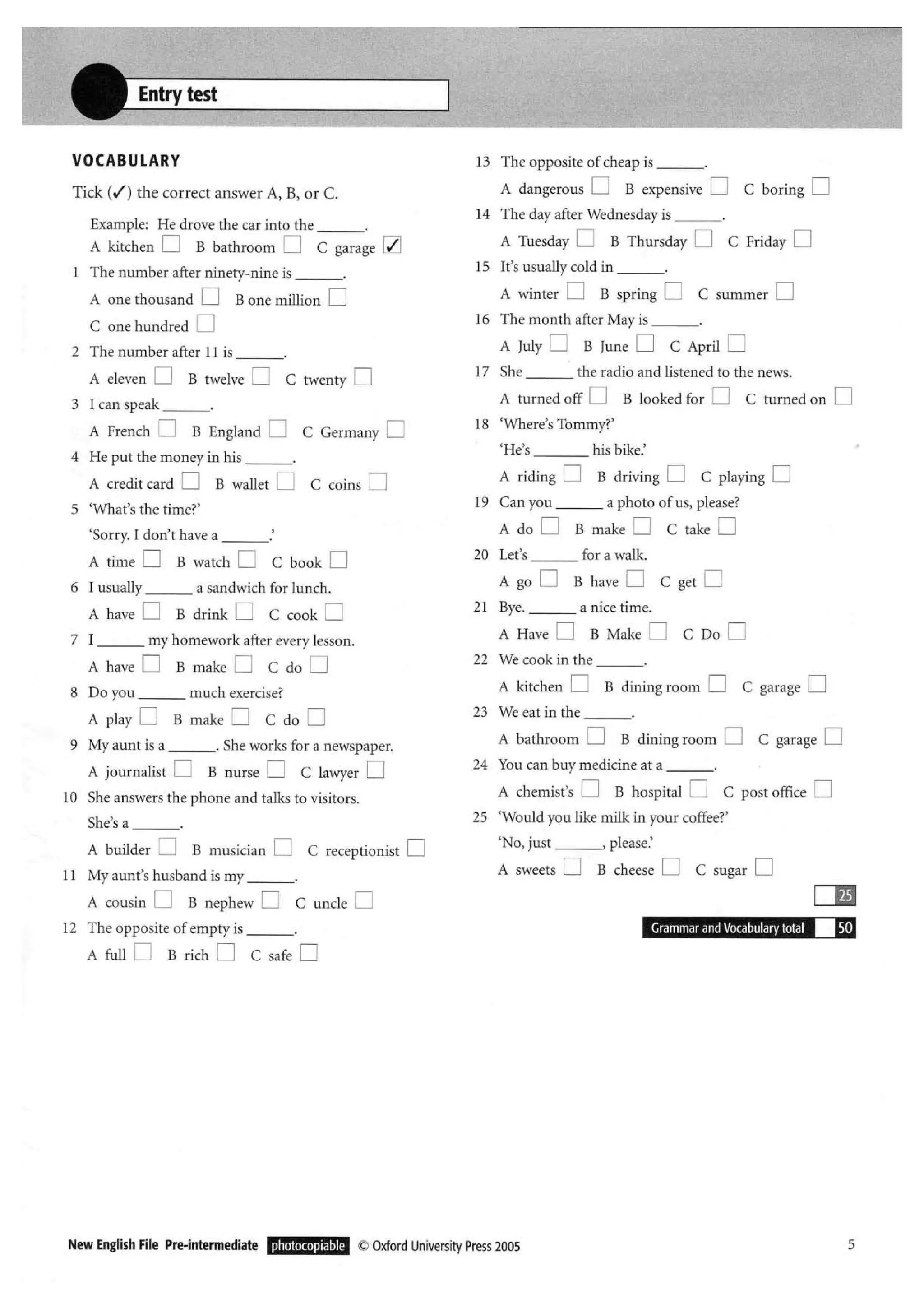 New english file_preintermediate_test_booklet