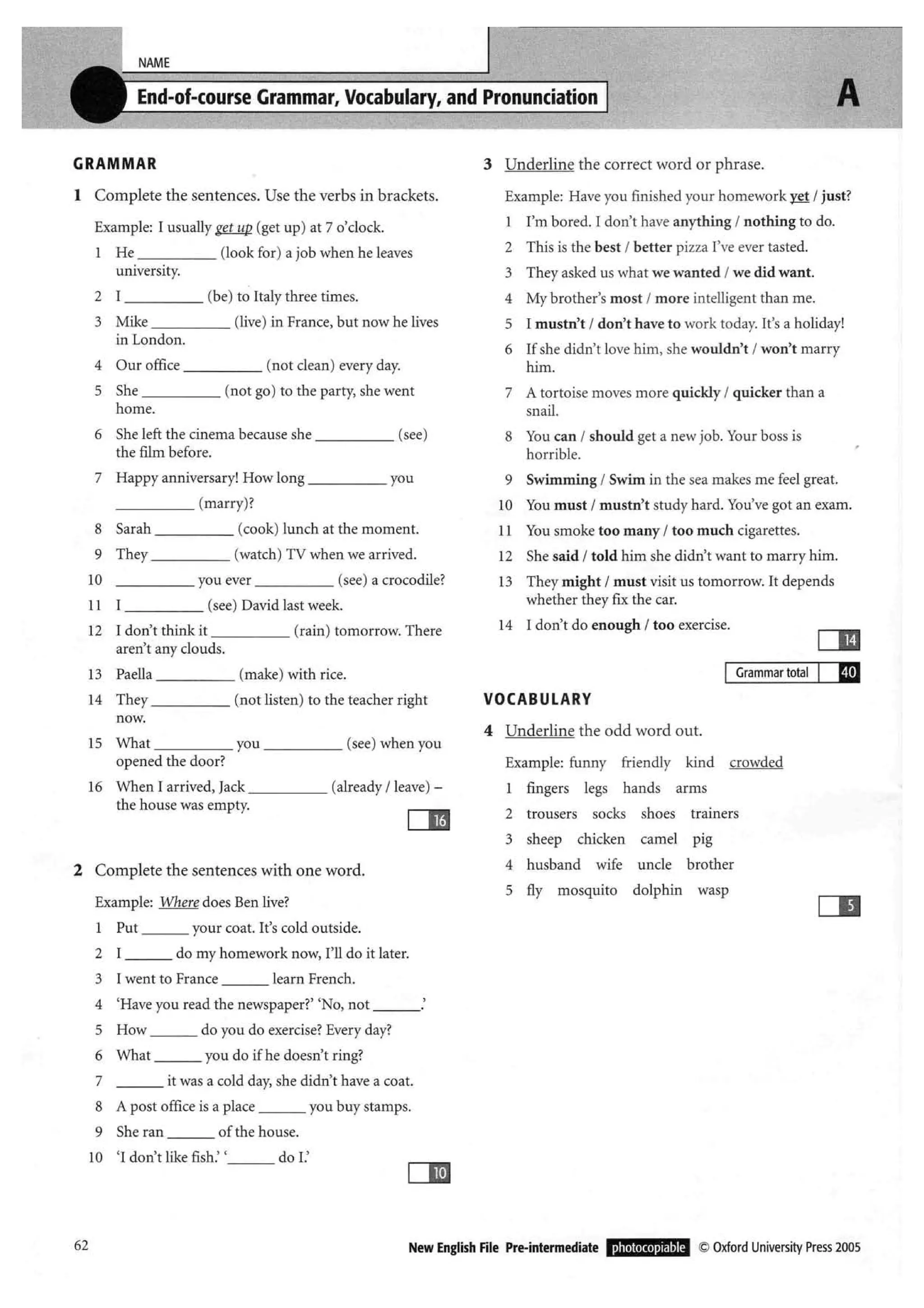 New english file_preintermediate_test_booklet