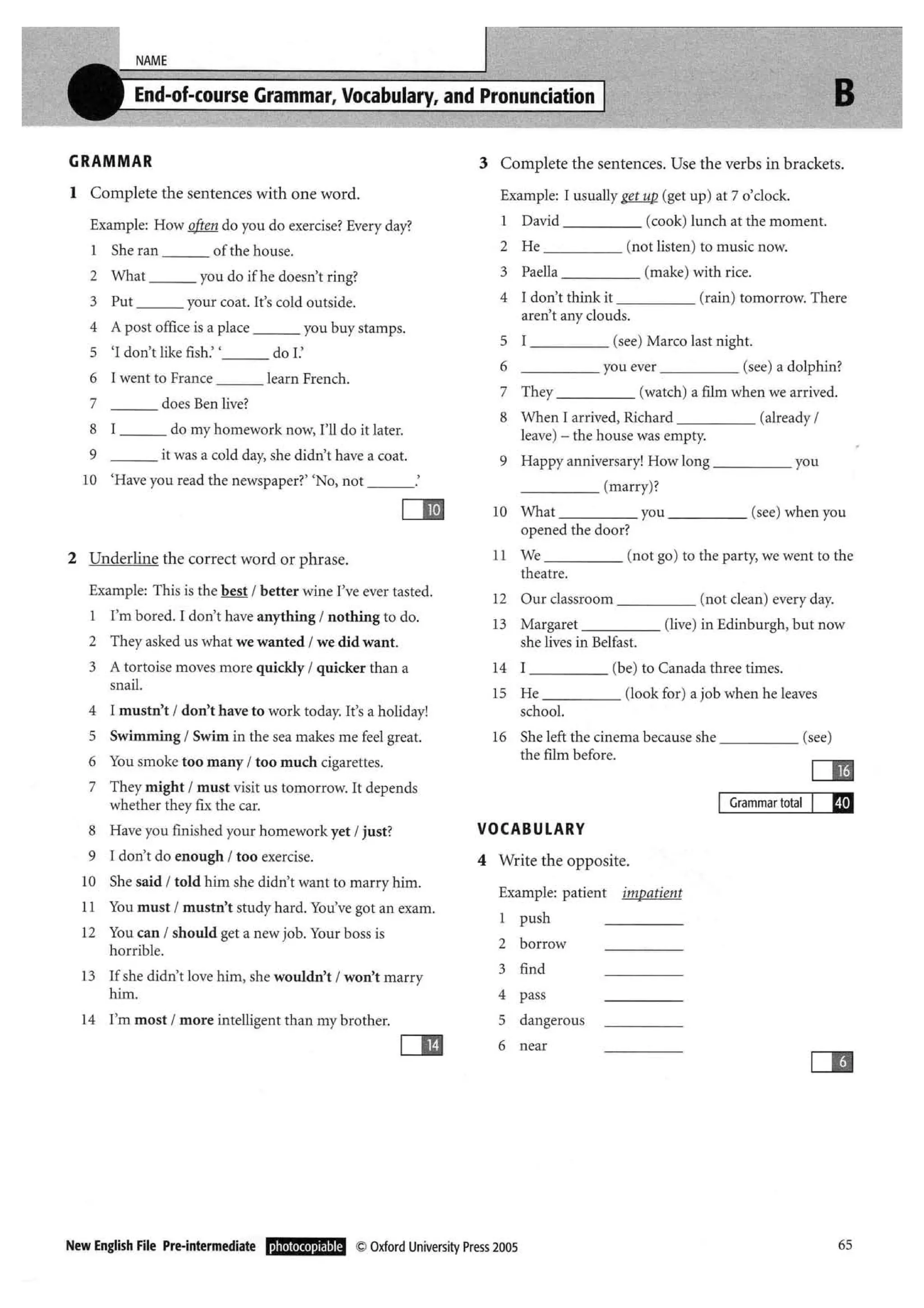 New english file_preintermediate_test_booklet