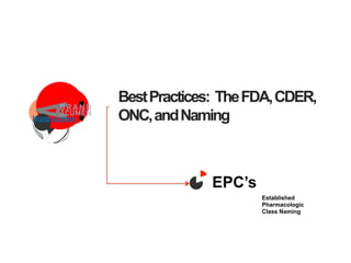 BestPractices: TheFDA,CDER,
ONC,andNaming
EPC’s
Established
Pharmacologic
Class Naming
 