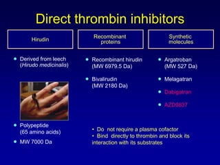FondaparinuxA synthetic analogue of the antithrombin-binding pentasaccharidesequenceFondaparinuxcatalyzes factor Xa inhibition by antithrombin and does not enhance the rate of thrombin inhibitionRecombinant activated factor VII reverses the anticoagulant effects of fondaparinux
