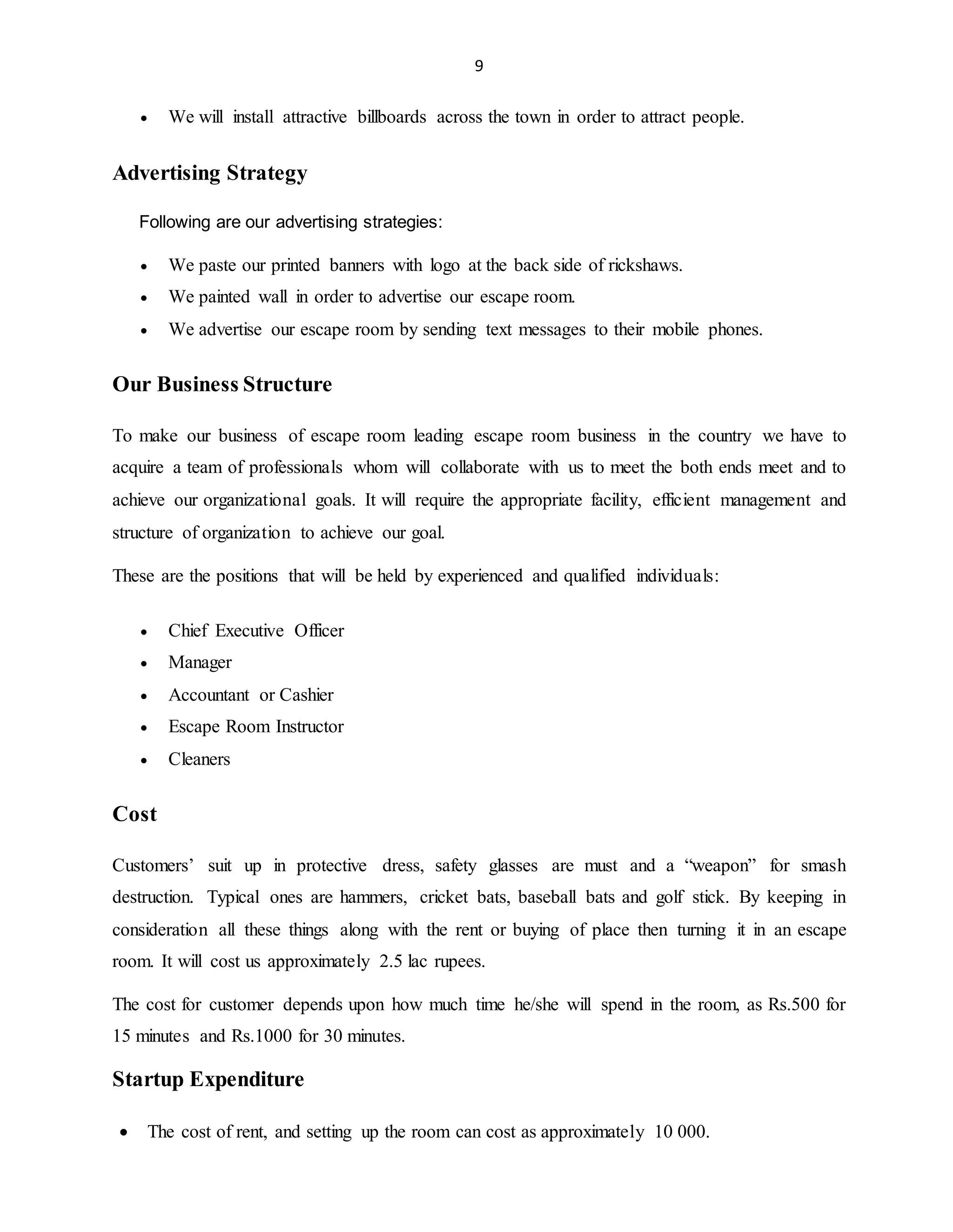 Escape room business plan DOCX