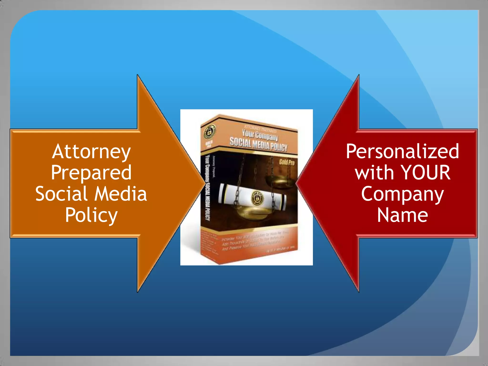Attorney     Personalized
  Prepared      with YOUR
Social Media    Company
   Policy         Name
 