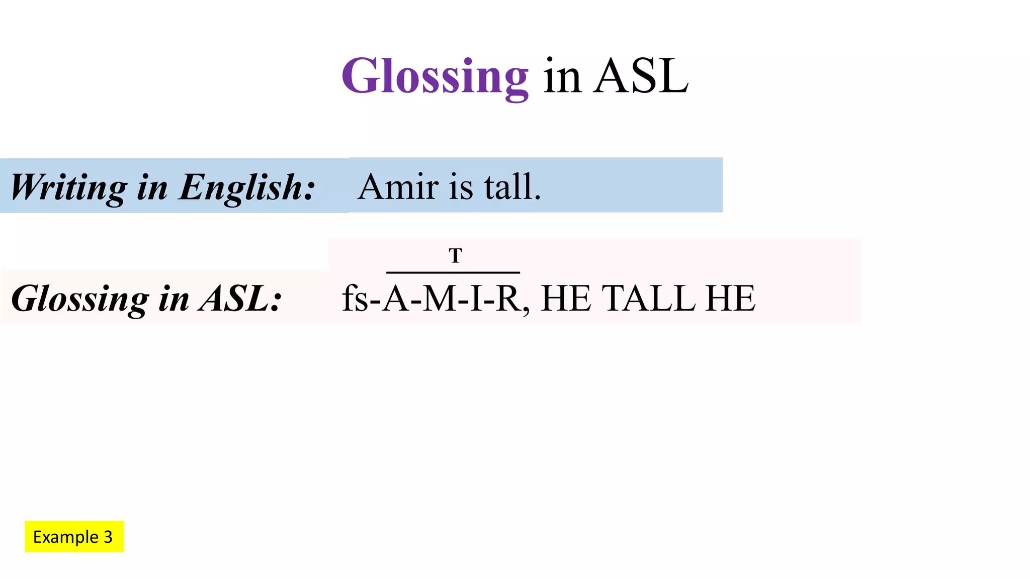 Glossing in ASL. What is it? Eight examples. | PPTX