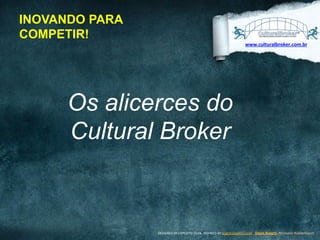 INOVANDO PARA
COMPETIR!
www.culturalbroker.com.br	
  

Os alicerces do
Cultural Broker

DESIGNED	
  BY	
  EXPEDITO	
  SILVA,	
  INSPIRED	
  BY	
  WWW.DUARTE.COM	
  ,	
  Steve Knight,	
  Normann Kastenbaum !

 