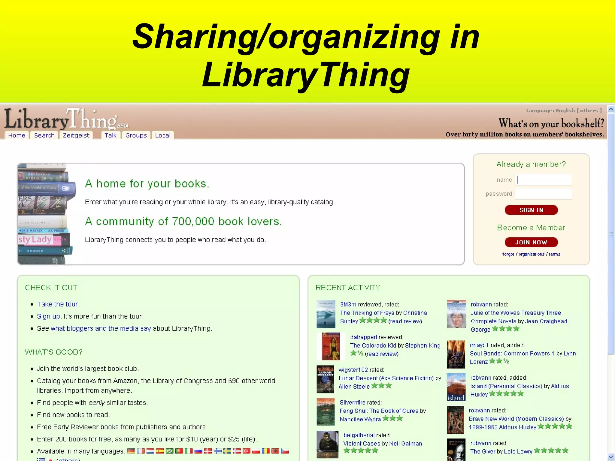 Sharing/organizing in LibraryThing 