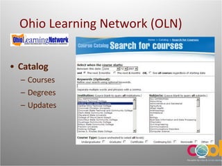 Ohio Learning Network (OLN) Catalog Courses Degrees Updates 