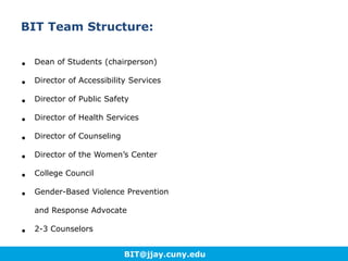 Behavioral
Intervention
Team
(B.I.T.)
Assisting Students in Distress
See Something. Say Something. Do Something.
 