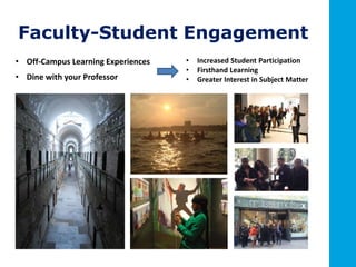 The Real Challenges
• There is a difference between academic preparedness
and being ready to persist and succeed academically.
• Students know how to go to class – they do not know
how to go to college.
• Students often can’t articulate their needs and, therefore
are unable to seek help unless the institution intervenes.
 
