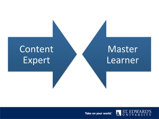 Content	
  
Expert	
  
Master	
  
Learner	
  
 