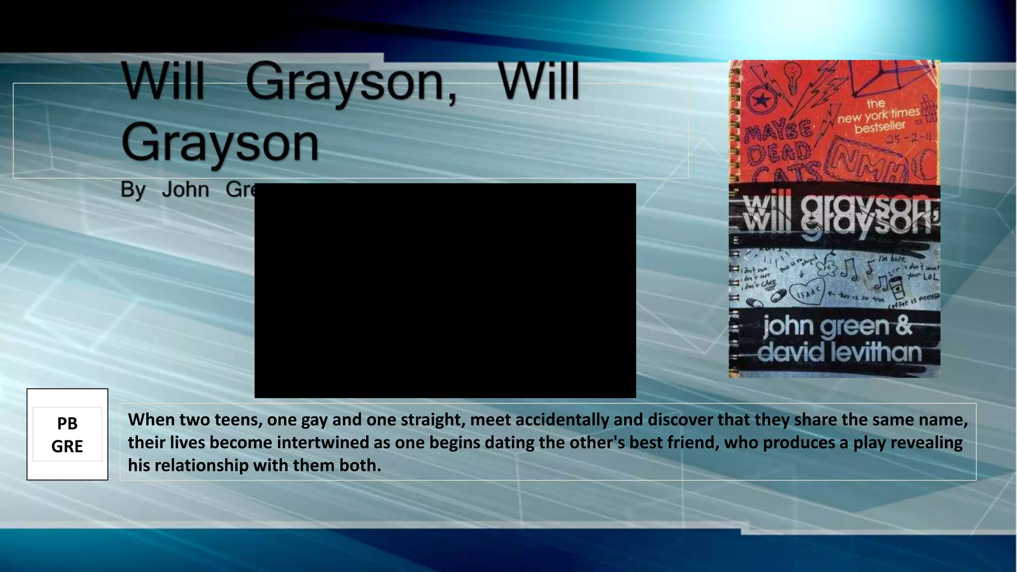 When two teens, one gay and one straight, meet accidentally and discover that they share the same name,
their lives become intertwined as one begins dating the other's best friend, who produces a play revealing
his relationship with them both.
PB
GRE
 
