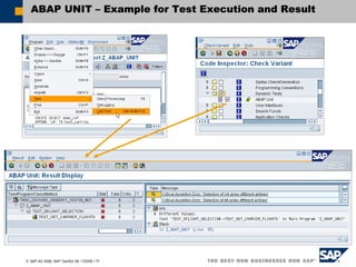 © SAP AG 2006, SAP TechEd ’06 / CD200 / 77
ABAP UNIT – Example for Test Execution and Result
 