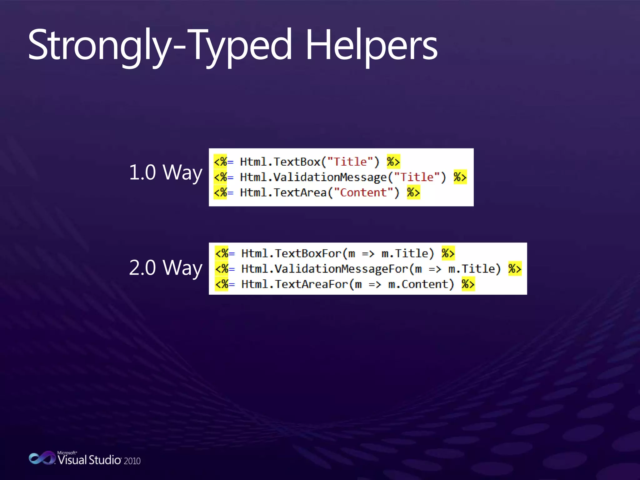 Strongly-Typed Helpers1.0 Way2.0 Way