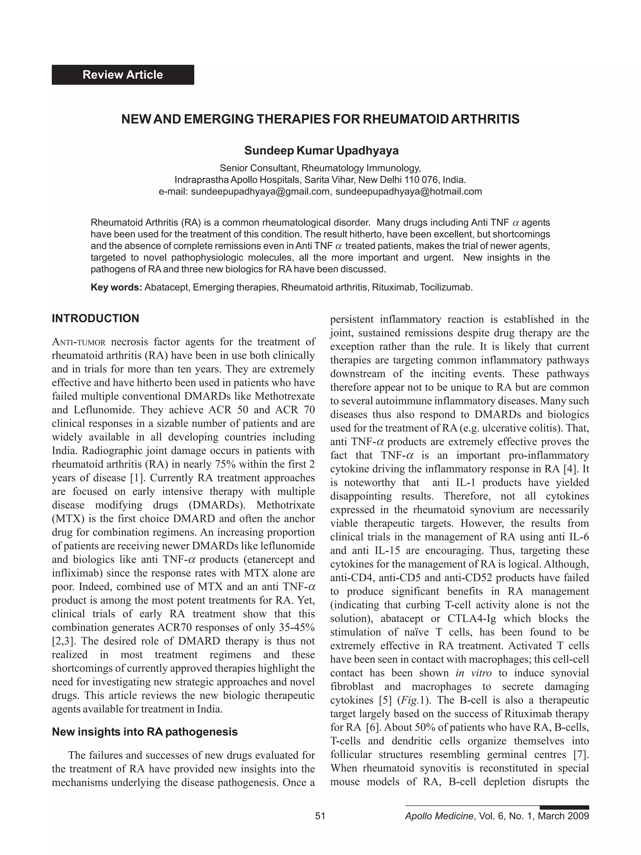 New And Emerging Therapies For Rheumatoid Arthritis | PDF