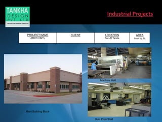 Main Building Block
Machine Hall
Dust Proof Hall
PROJECT NAME
AMCO VINYL
CLIENT LOCATION
Sec-57 Noida
AREA
8000 Sq. Ft.
 