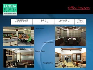 Work station
Conference hall
Director Cabin
Reception Area
PROJECT NAME
PRACHI PUBLICATIONS.
CLIENT
Mr. Bhanu Tyagi
LOCATION
Ashoka Park, Delhi
AREA
3000 Sq. Ft.
 