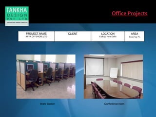 Conference roomWork Station
PROJECT NAME
ARYA OFFSHORE LTD
CLIENT LOCATION
Kalkaji, New Delhi
AREA
8200 Sq. Ft.
 
