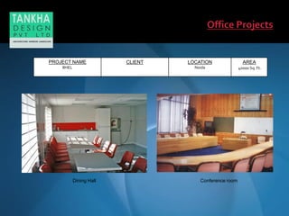 Conference roomDining Hall
PROJECT NAME
BHEL
CLIENT LOCATION
Noida
AREA
40000 Sq. Ft.
 