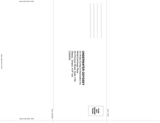 FOLD FIRST
                                                              PleASe
                                                               AffIx
                                                            SuffIcIenT
                                                             PoSTAge
                      UnDerwAter ODyssey
                      c/o Krista Dunlop & Associates Inc.
                      World Exchange Plaza
                      45 O'Connor Street, Suite 1150
                      Ottawa, Ontario K1P 1A4
                      CANADA
                                                              FOLD SECOND
SEAL EDGE WITH TAPE




                                                                           SEAL EDGE WITH TAPE
                         SEAL EDGE WITH TAPE
 