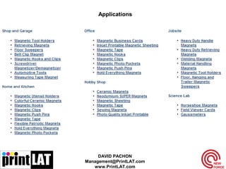 Applications
DAVID PACHON
Management@PrintLAT.com
www.PrintLAT.com