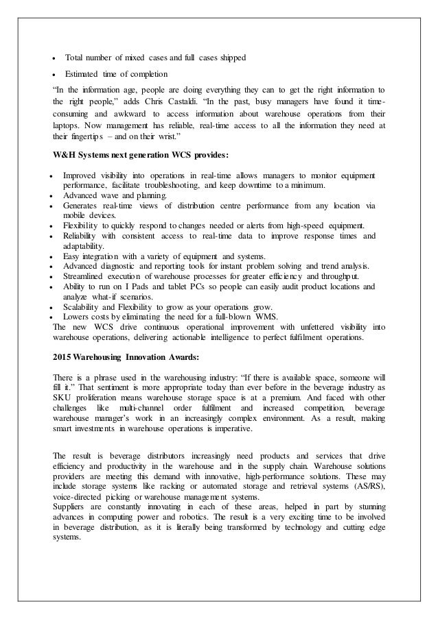 New Generation Of Warehousing Systems Operations