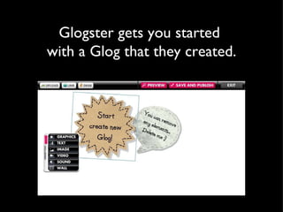 Glogster gets you started  with a Glog that they created. 