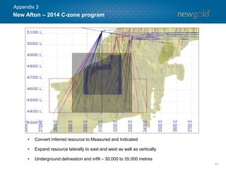 New Afton – 2014 C-zone program
42
• Convert Inferred resource to Measured and Indicated
• Expand resource laterally to east and west as well as vertically
• Underground delineation and infill – 30,000 to 35,000 metres
Appendix 3
 