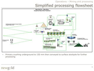 Operations – Mining and processing

                                   Simplified processing flowsheet




•   Primary crushing underground to 150 mm then conveyed to surface stockpile for further
    processing




                                                                                            21
 
