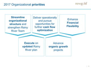 5
2017 Organizational priorities
Streamline
organizational
structure and
strengthen Rainy
River Team
Advance
organic growth
projects
Enhance
Financial
Flexibility
Deliver operationally
and pursue
opportunities for
further cash flow
optimization
Execute on
updated Rainy
River plan
 