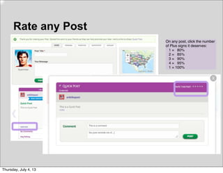 Rate any Post
On any post, click the number
of Plus signs it deserves:
1 = 80%
2 = 85%
3 = 90%
4 = 95%
1 = 100%
Thursday, July 4, 13
 