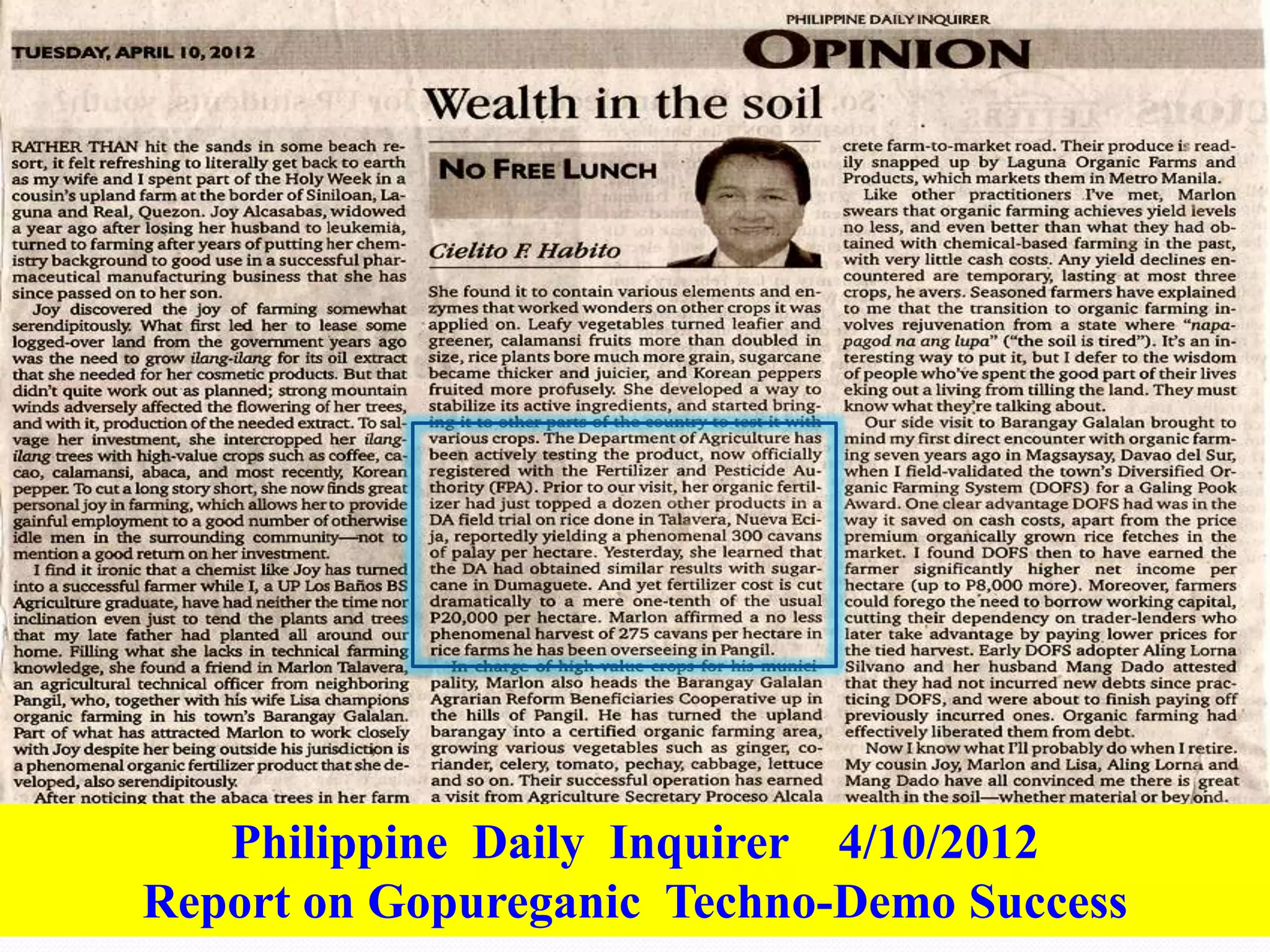 3333
Philippine Daily Inquirer 4/10/2012
Report on Gopureganic Techno-Demo Success
 