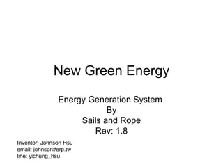 New Green Energy
Energy Generation System
By
Sails and Rope
Rev: 1.8
Inventor: Johnson Hsu
email: johnson#erp.tw
line: yichung_hsu
 