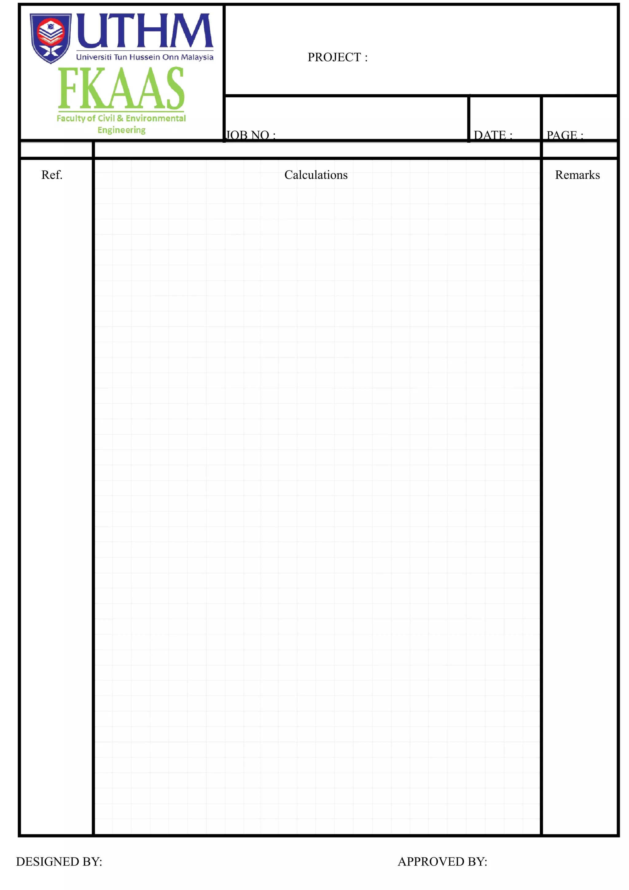 Data :
Column
Joint B1
Joint D
Beam
Case 1 :
Size b h
Beam 150 280
Column 250 300
Moment of Inertia :
Beam 150 × 280³ /12 2.74E+08
Column 250 x 300³ 5.63E+08
Stiffness : K = I/L (mm³)
I L I/L FB1-D F F
0 0 0 0.92 0.00 0.08
Kcl 42187500 3600 11718.75 FD-B1 F F
I L I/L 0.92 0.00 0.08
KB1-D 274400000 2100 130666.7
3.17
Fixed end moment :
4.20 m MB1-D= MD-B1 = wL²/12
B1 D = 4.66 kNm
Moment distribution :
0.98
2.14
4.66
B C
0.08 0.92 0.92 0.08
4.66
0.38 4.28
2.14
0.18 1.96
0.98
0.08 0.90
0.64 0.64
I=bh³/12 (mm⁴)
F=K/∑K
/ 12
Di st r i but i on f act or :
K
cu cl
cu cl
cu
(0.98)
(2.14)
(4.66)
(4.66)
(4.28) (0.38)
(2.14)
(1.96) (0.18)
(0.98)
(0.90) (0.08)
(0.64) (0.64)
PROJECT :
JOB NO : DATE : PAGE :
Ref. Calculations Remarks
DESIGNED BY: APPROVED BY:
 