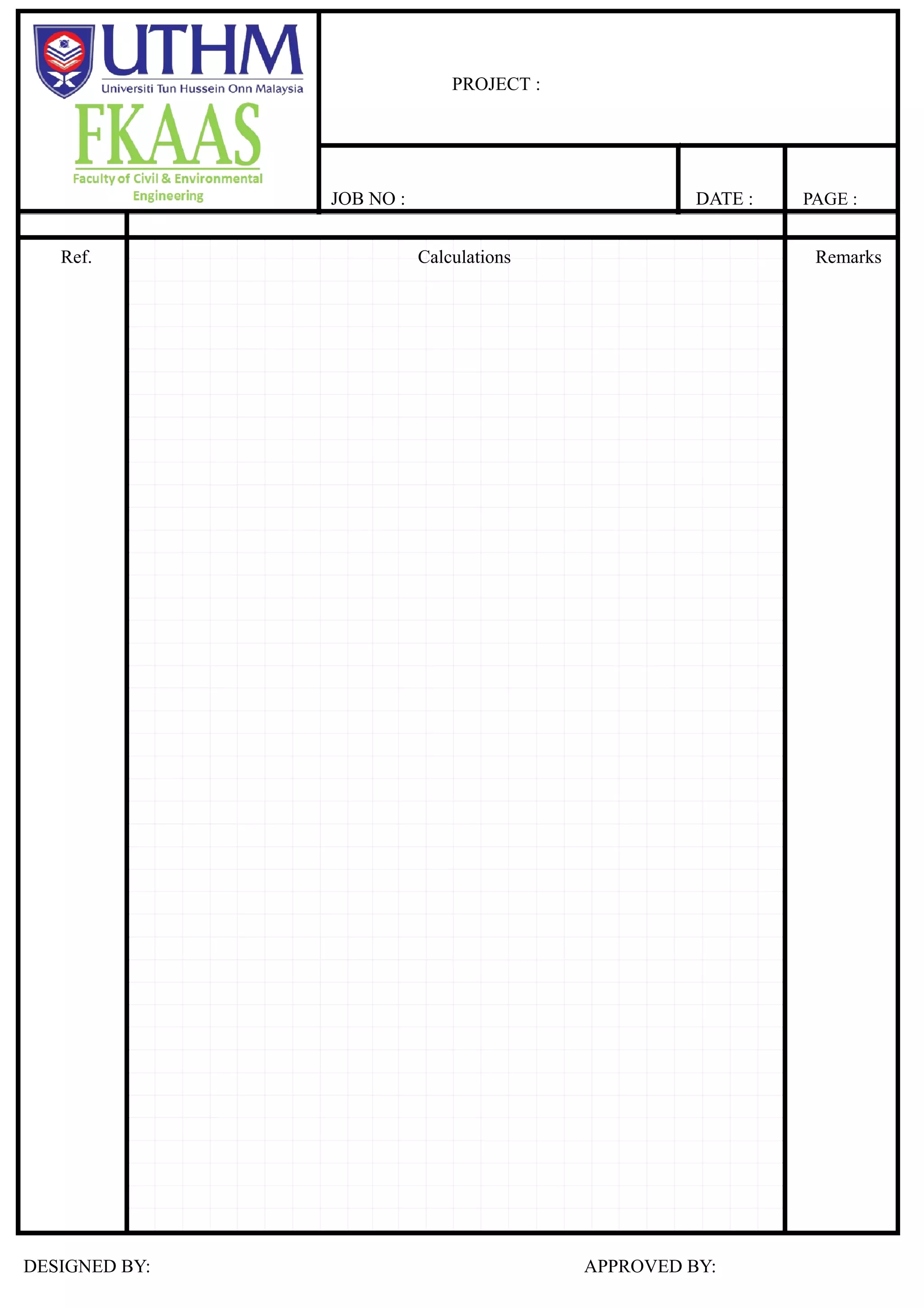 40.61
Fixed end moment :
8.81 20.26 3.6 MBC =
MCB = 35.51 kNm
3.30 0.90 MBC= MCB = 18.39 kNm
4.20 m 3.30 m 5.4
B C D
Moment distribution :
9.82
0.66 1.37 0.31 0.12 1.74 0.79
9.16 19.10
0.48 0.38 0.45
0.32 0.20 0.16 0.25 0.20 0.24 0.30
35.51 17.13 18.39
6.11 3.83
1.92
0.44 0.27 0.05 0.08 0.06 0.42 0.53
6.55 34.74 12.62
Shear force :
40.61
8.81 34.74 20.26 12.62
3.30 0.90
VBC 4.20 VCB VCD 3.30 VDC
∑ M@ C= 0 ∑ M@ D= 0
VBC 4.20 34.74 = 0 VCD 3.30 12.62 = 0
VBC 4.20 = 0 VCD 3.30 =
Case 1:
B C D
0.00
VBC = 22.83 VCD = 36.89
VCB = 54.78 VDC = 29.97
Shear force and bending moment diagram :
36.89
22.83
15.29 33.20
1.34 1.80
54.78 29.97
9.82
6.55
3.27
(19.10)
(6.43) (7.57)
(17.13) (6.54) (18.39) (8.36)
(19.10) (18.39)
(2.74) (4.36) (3.48) (4.45) (5.57)
(1.37) (0.31) (2.22) (1.74)
(16.37) (4.28) (24.03) (5.05)
(16.37) (24.03)
(77.69) (16.37) (36.55) (110.32) (24.03)
(95.87) (121.73)
(6.43) (4.28) (7.57)
(5.05)
(2.14) (2.52)
34.74
12.62
1.07
(24.03)
(16.37)
(9.17)
PROJECT :
JOB NO : DATE : PAGE :
Ref. Calculations Remarks
DESIGNED BY: APPROVED BY:
 