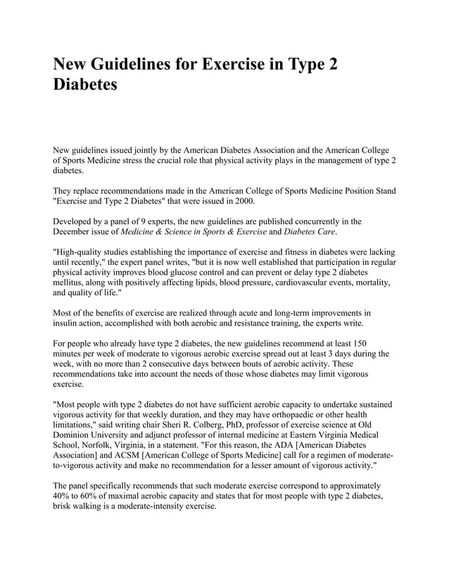 New guidelines for exercise in type 2 diabetes | PDF