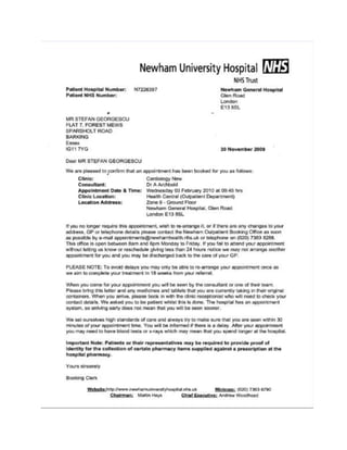 Newhams University Hospital (Appoiment)