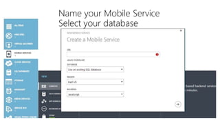 Name your Mobile Service
Select your database
 