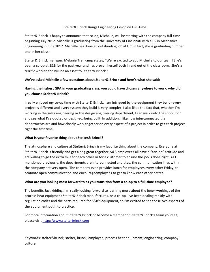 Stelter & Brinck Brings Engineering Coop on FullTime