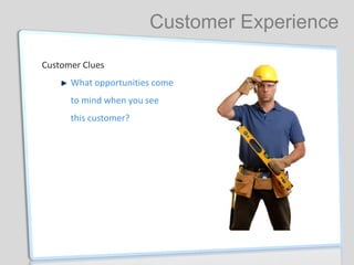 Customer Clues
What opportunities come
to mind when you see
this customer?
Customer Experience
 
