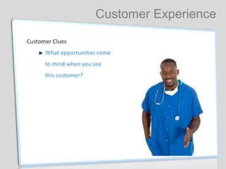 Customer Clues
What opportunities come
to mind when you see
this customer?
Customer Experience
 