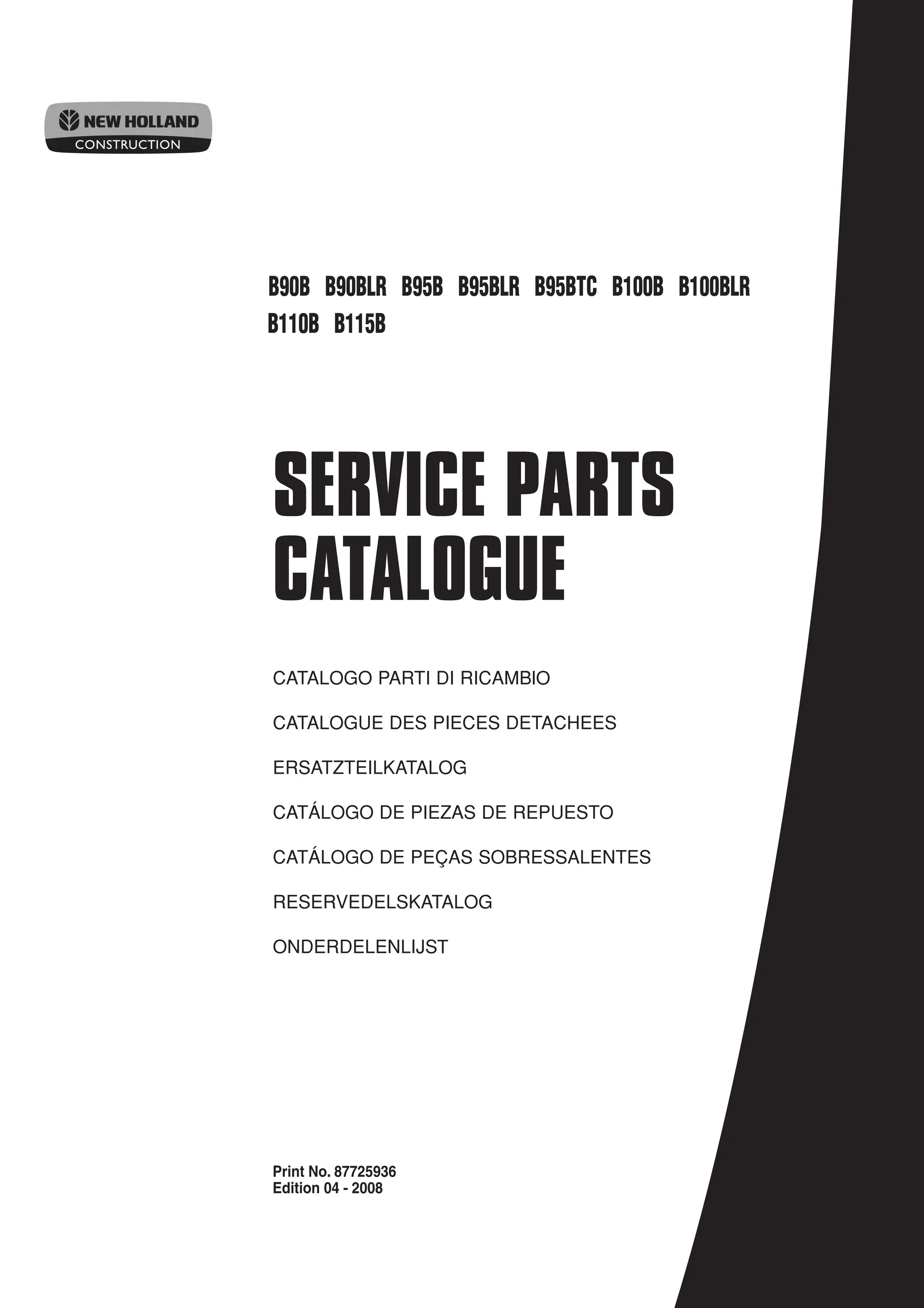 New Holland B95B Backhoe Loader Parts Catalogue Manual.pdf