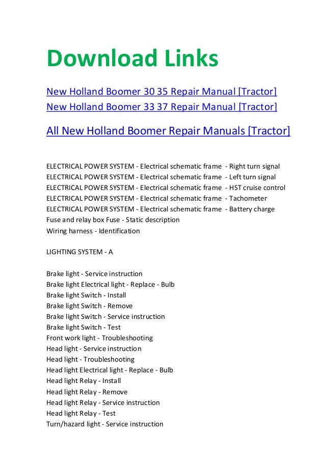 New Holland Boomer 20 25 30 35 Repair Manual tractor fuse box 