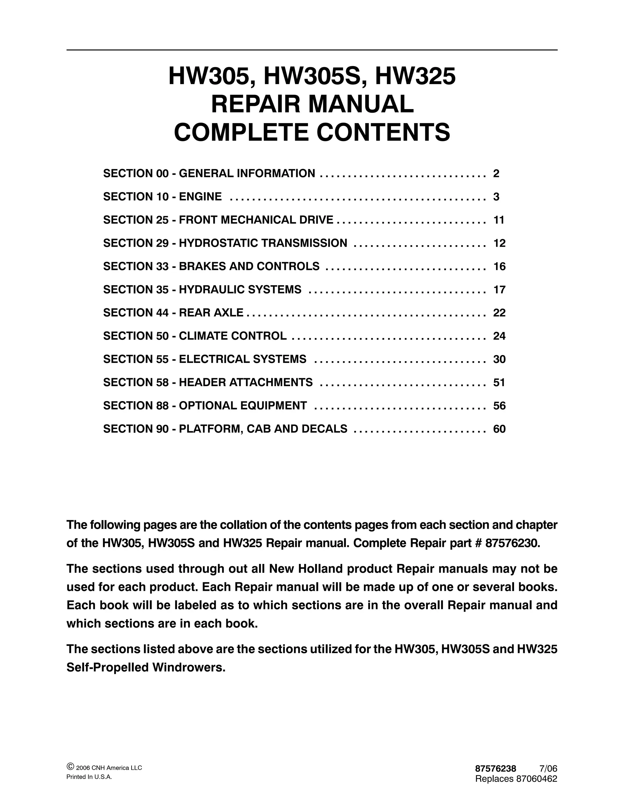 New holland hw305 self propelled windrower and swather service repair manual  | PDF