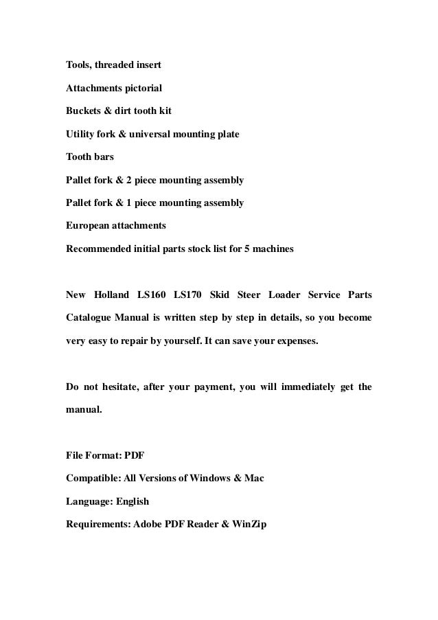 New holland ls160 ls170 skid steer loader service parts catalogue man…