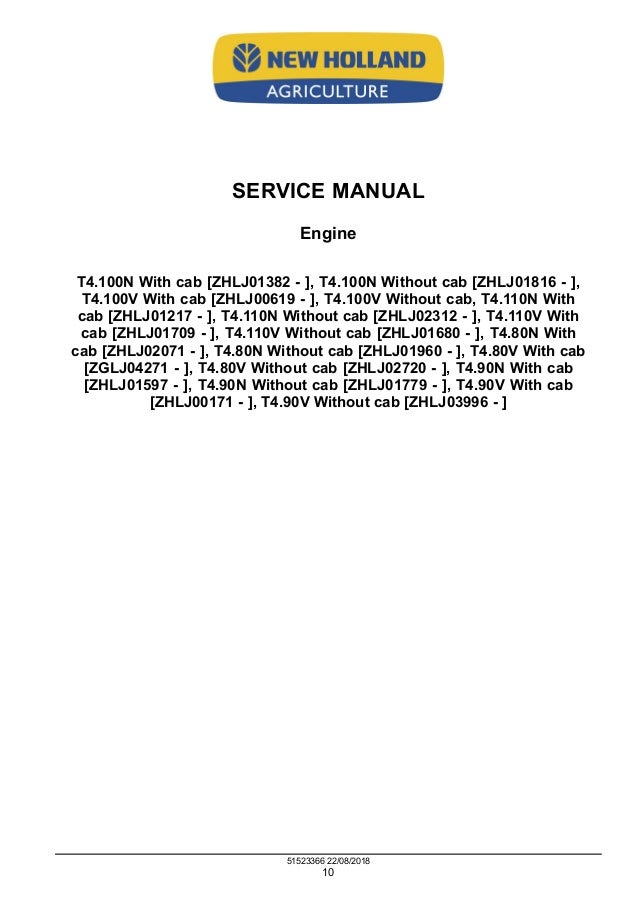 New Holland T4 80 V Tractor Service Repair Manual